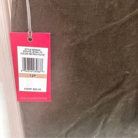 Vince Camuto Womens Olive Corduroy A-Line Skirt Size 12P Zip Pocket Fall - Picture 9 of 13